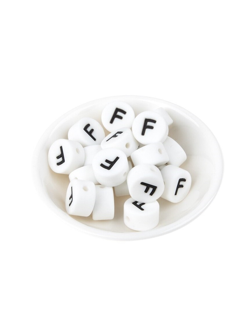 Perles Silicone Lettre Alphabet Rond 12mm Blanche