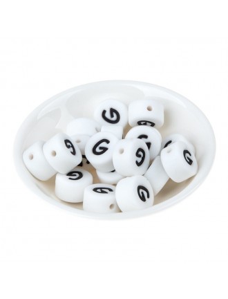 Perles Silicone Lettre Alphabet Rond 12mm Blanche