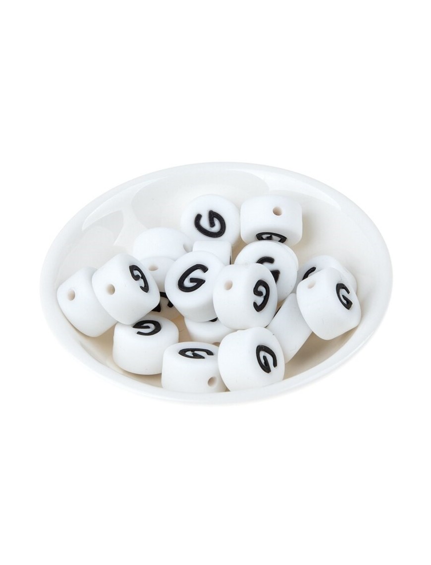 Perles Silicone Lettre Alphabet Rond 12mm Blanche