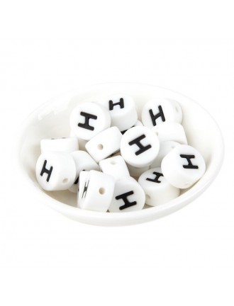 Perles Silicone Lettre Alphabet Rond 12mm Blanche