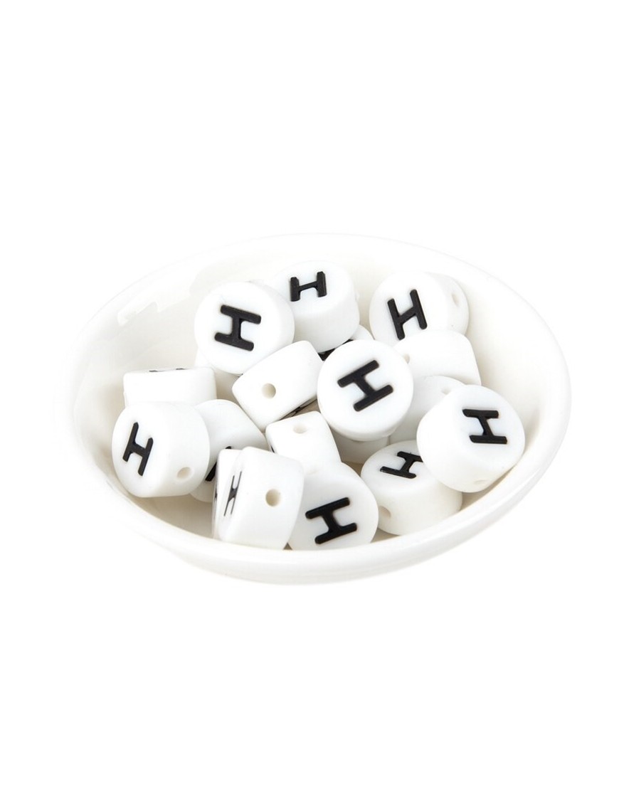 Perles Silicone Lettre Alphabet Rond 12mm Blanche
