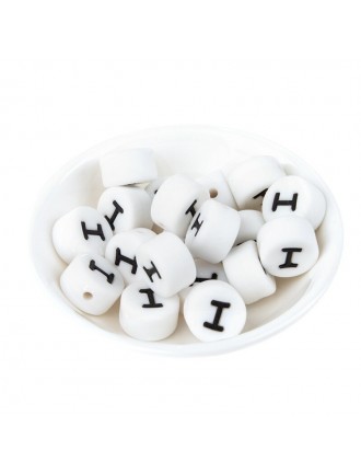 Perles Silicone Lettre Alphabet Rond 12mm Blanche