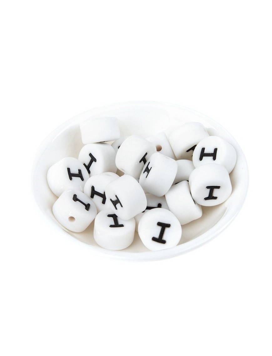 Perles Silicone Lettre Alphabet Rond 12mm Blanche