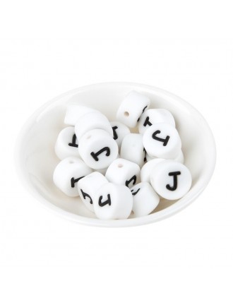 Perles Silicone Lettre Alphabet Rond 12mm Blanche