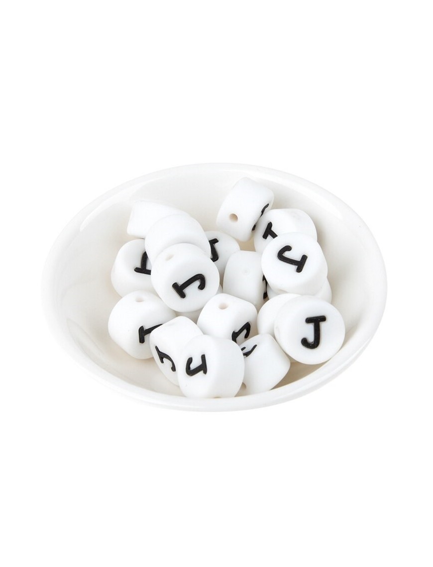 Perles Silicone Lettre Alphabet Rond 12mm Blanche