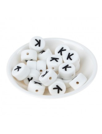 Perles Silicone Lettre Alphabet Rond 12mm Blanche