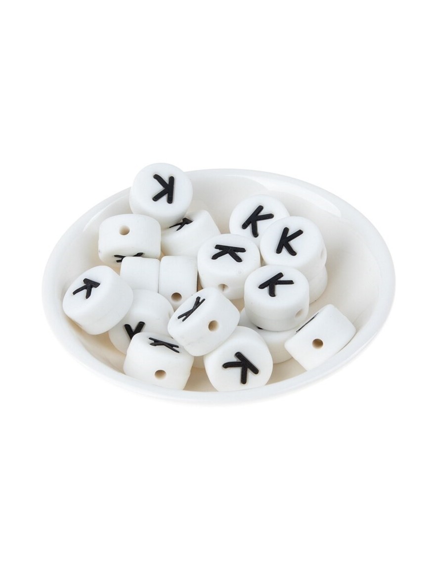 Perles Silicone Lettre Alphabet Rond 12mm Blanche