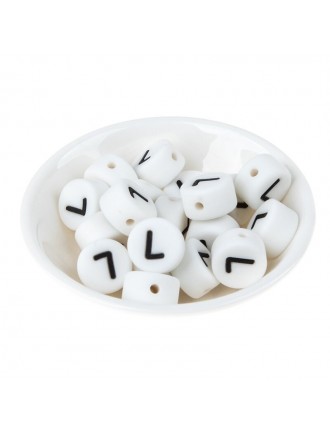 Perles Silicone Lettre Alphabet Rond 12mm Blanche