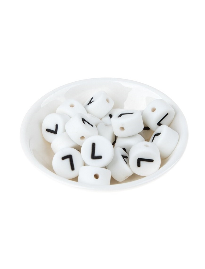 Perles Silicone Lettre Alphabet Rond 12mm Blanche