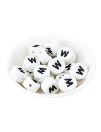 Perles Silicone Lettre Alphabet Rond 12mm Blanche