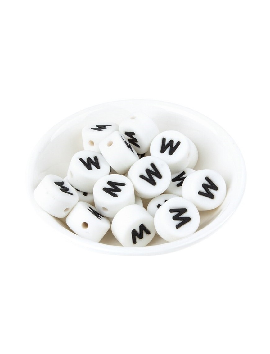 Perles Silicone Lettre Alphabet Rond 12mm Blanche