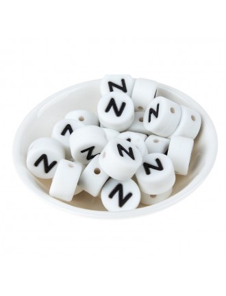Perles Silicone Lettre Alphabet Rond 12mm Blanche