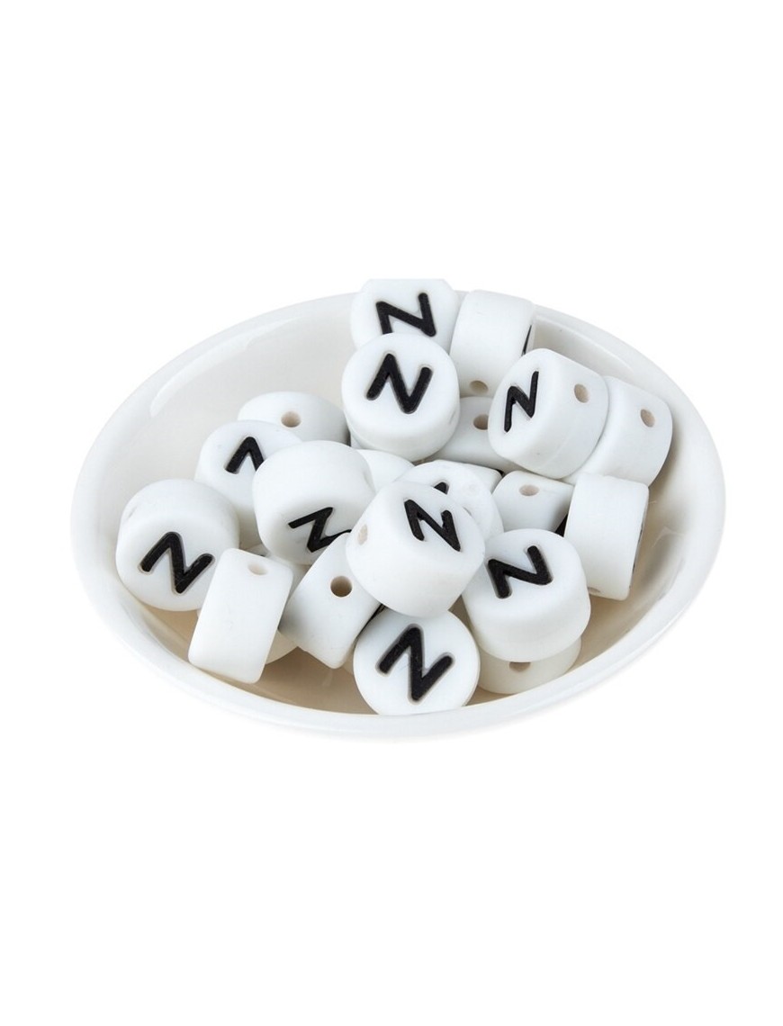Perles Silicone Lettre Alphabet Rond 12mm Blanche