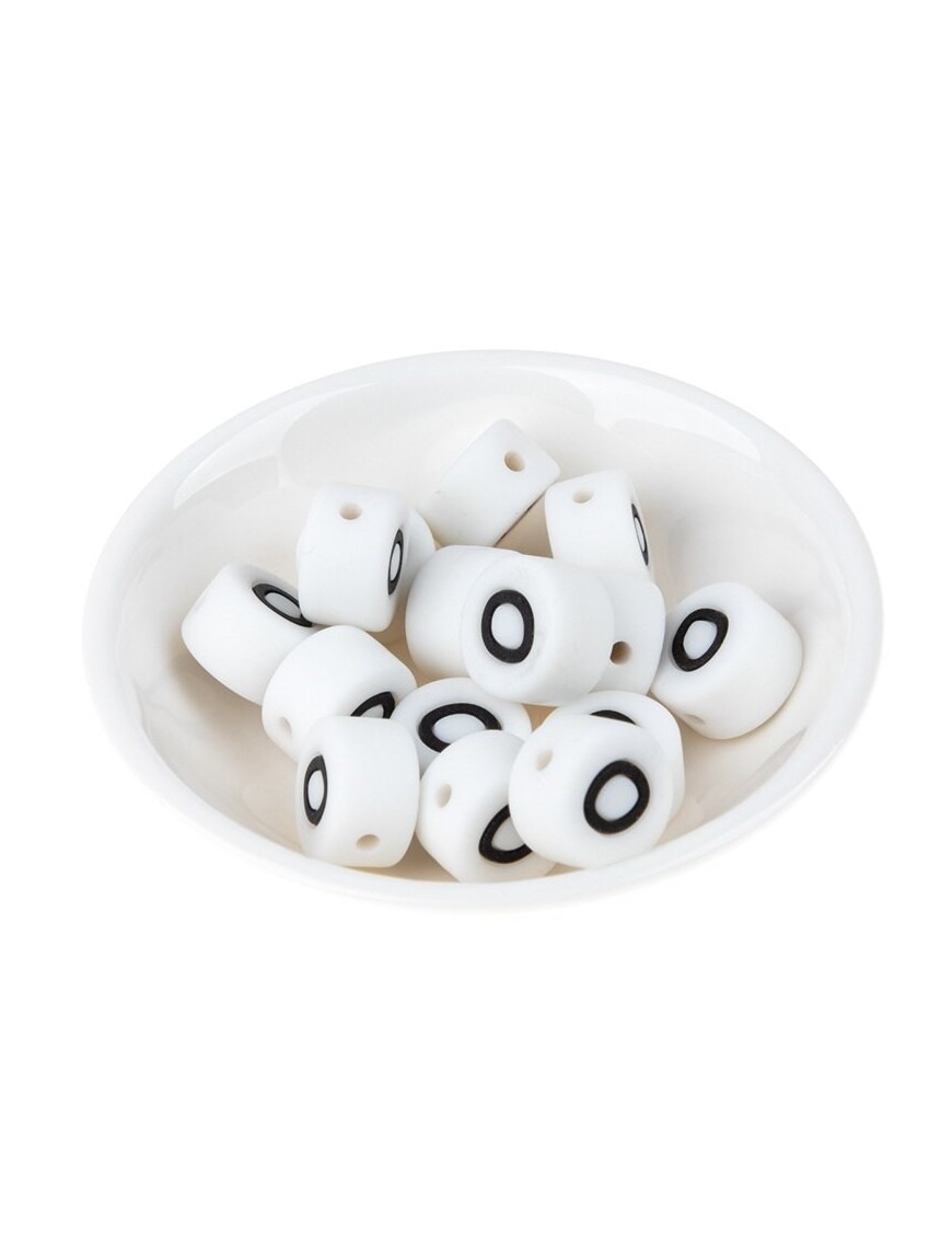Perles Silicone Lettre Alphabet Rond 12mm Blanche