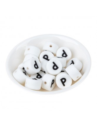 Perles Silicone Lettre Alphabet Rond 12mm Blanche
