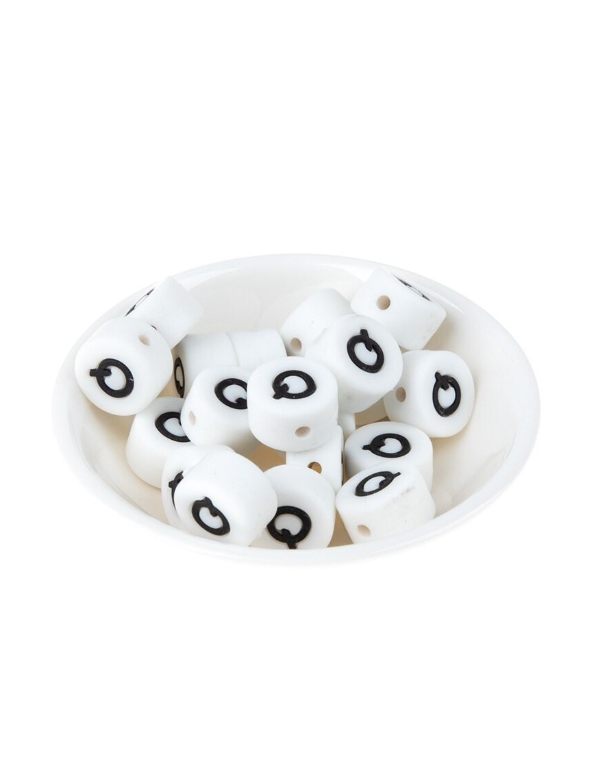 Perles Silicone Lettre Alphabet Rond 12mm Blanche