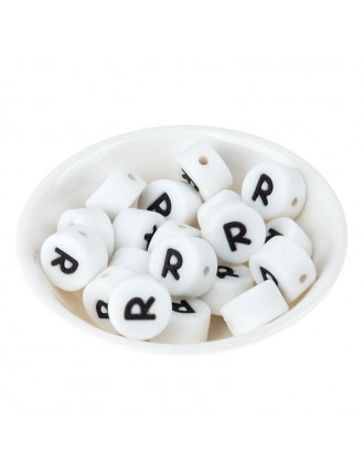 Perles Silicone Lettre Alphabet Rond 12mm Blanche