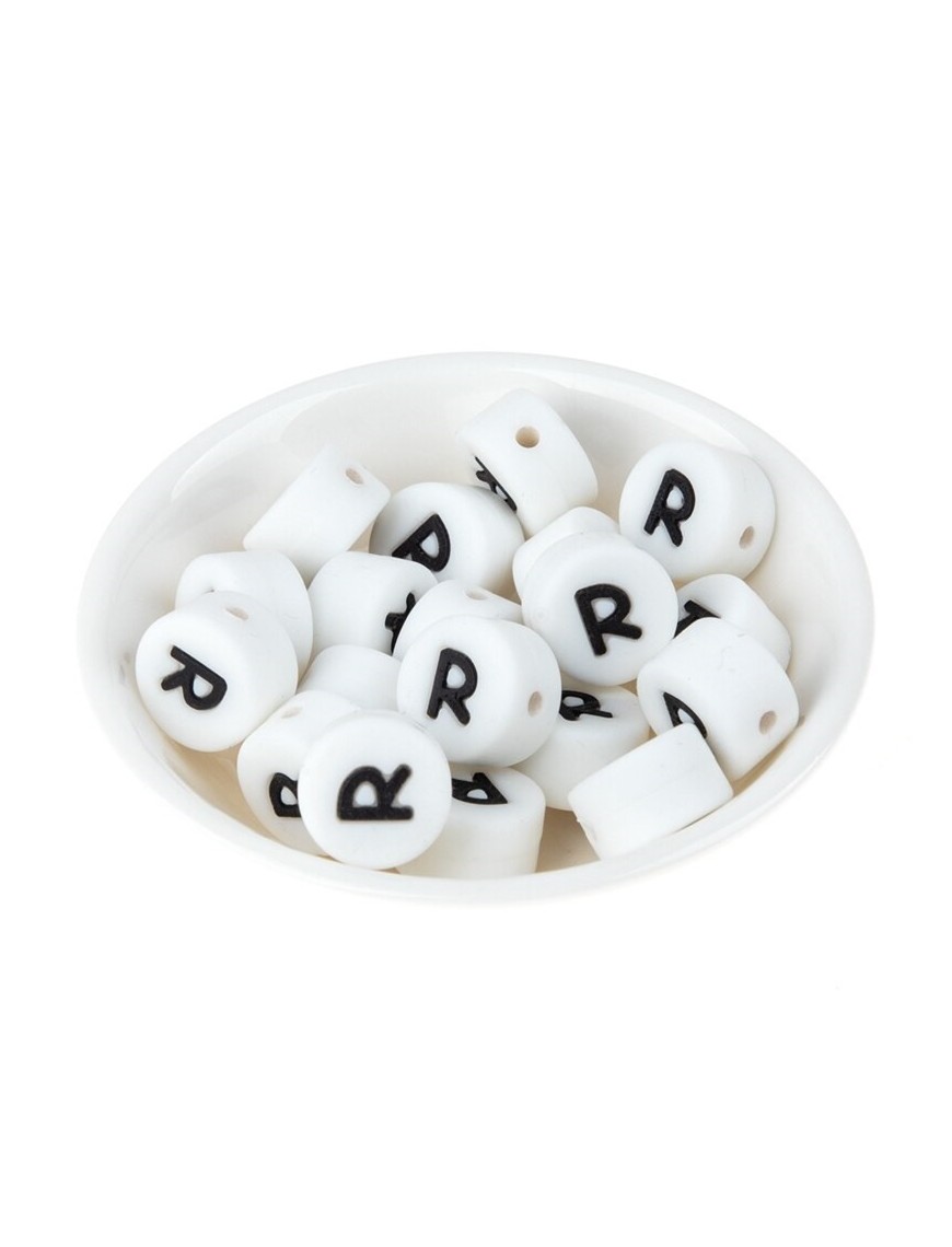 Perles Silicone Lettre Alphabet Rond 12mm Blanche