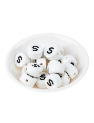 Perles Silicone Lettre Alphabet Rond 12mm Blanche