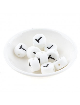 Perles Silicone Lettre Alphabet Rond 12mm Blanche