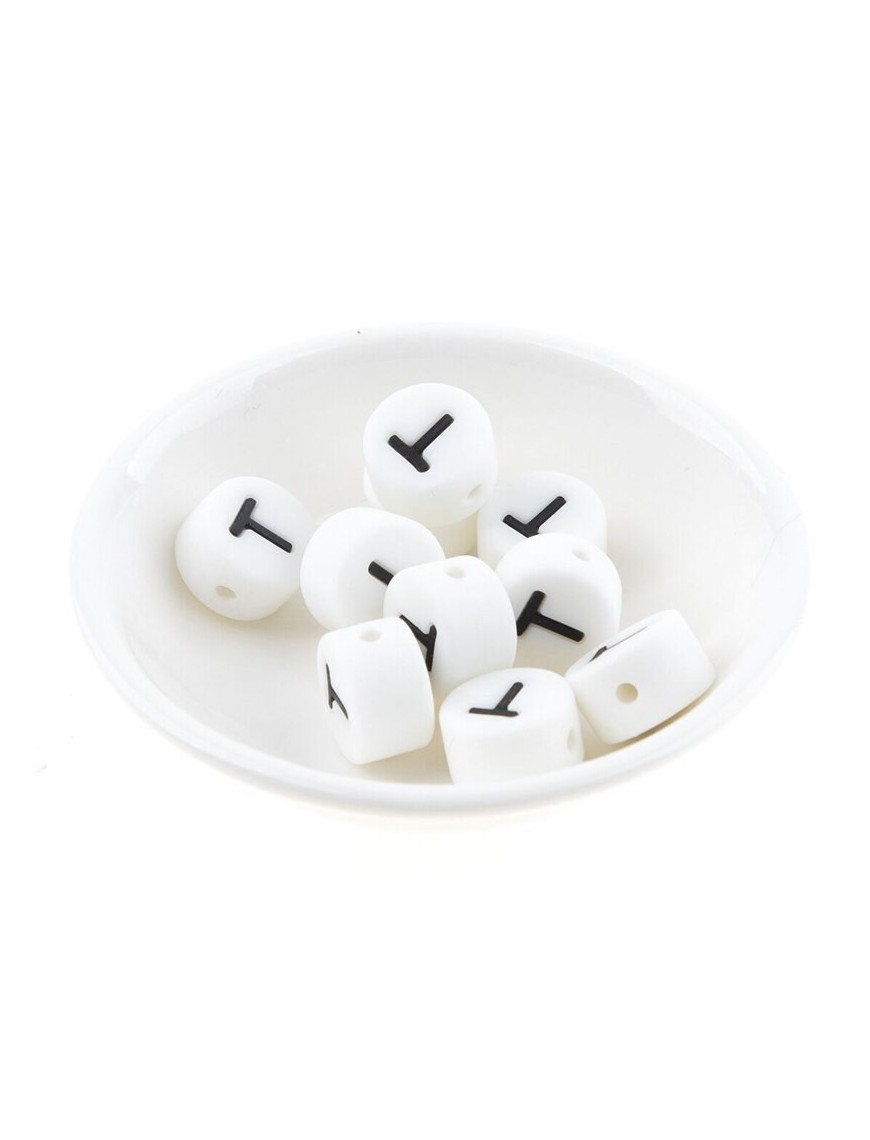 Perles Silicone Lettre Alphabet Rond 12mm Blanche