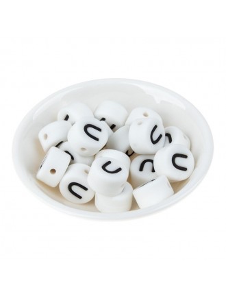 Perles Silicone Lettre Alphabet Rond 12mm Blanche