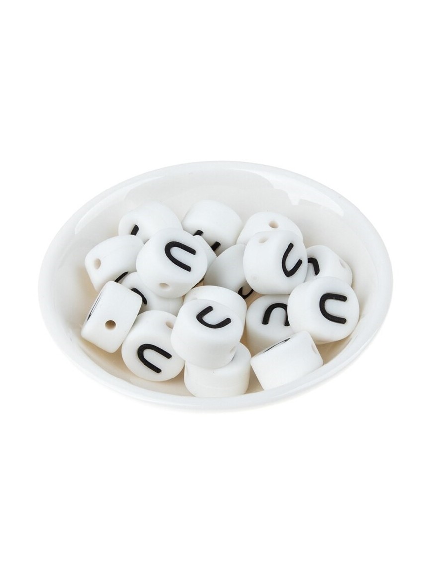 Perles Silicone Lettre Alphabet Rond 12mm Blanche
