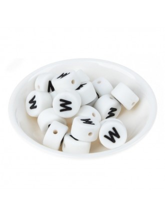 Perles Silicone Lettre Alphabet Rond 12mm Blanche