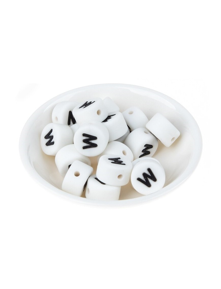 Perles Silicone Lettre Alphabet Rond 12mm Blanche