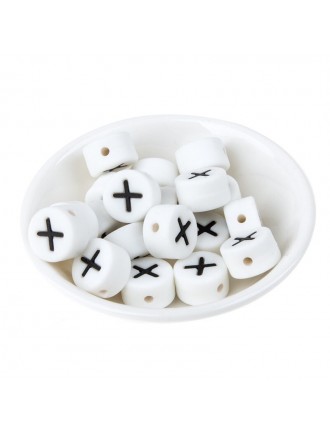 Perles Silicone Lettre Alphabet Rond 12mm Blanche