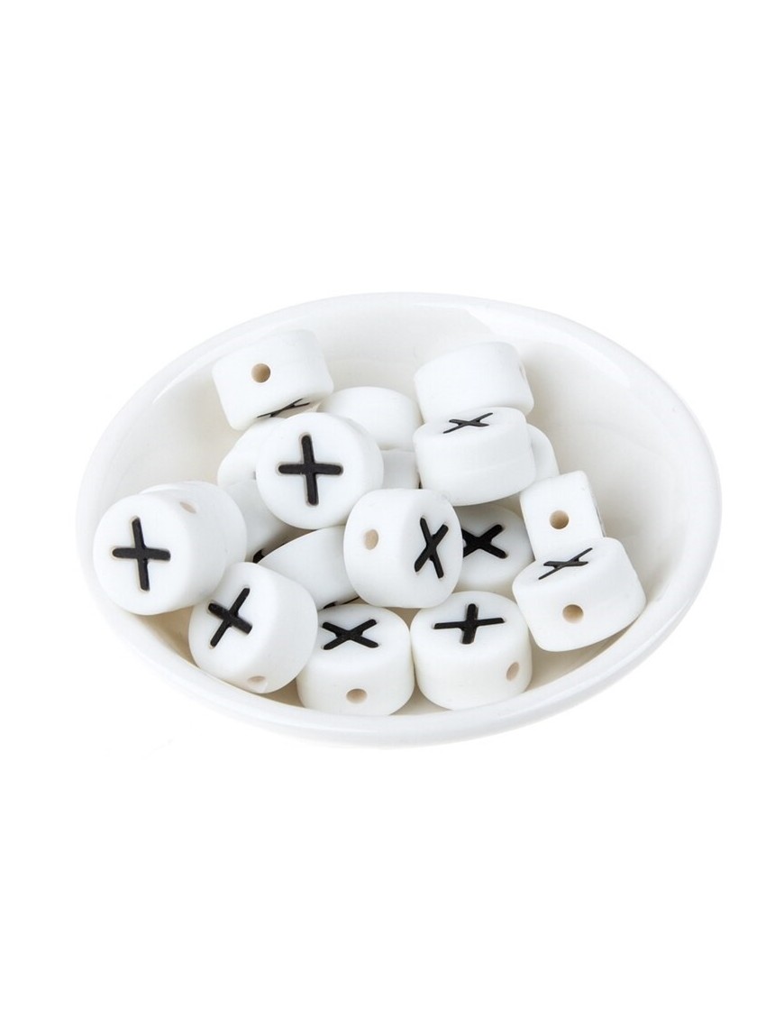 Perles Silicone Lettre Alphabet Rond 12mm Blanche