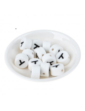 Perles Silicone Lettre Alphabet Rond 12mm Blanche