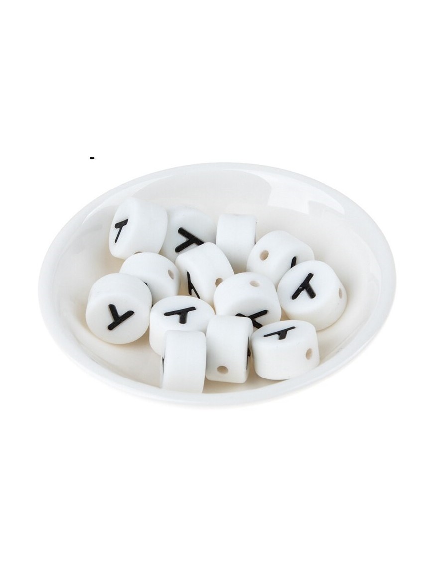 Perles Silicone Lettre Alphabet Rond 12mm Blanche