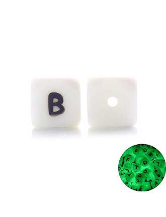 Perles Silicone Lettre Alphabet Phosphorescentes 12mm Blanc