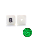 Perles Silicone Lettre Alphabet Phosphorescentes 12mm Blanc