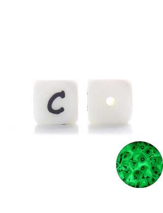 Perles Silicone Lettre Alphabet Phosphorescentes 12mm Blanc