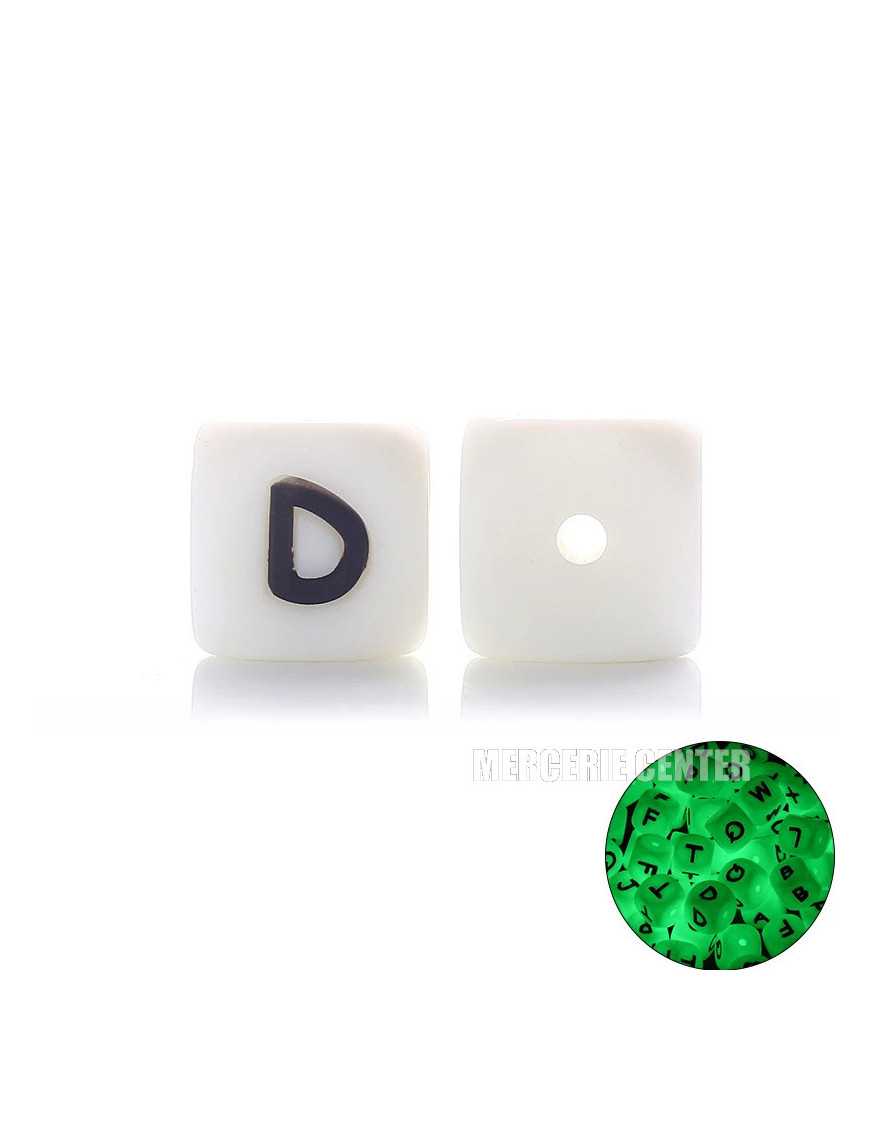 Perles Silicone Lettre Alphabet Phosphorescentes 12mm Blanc