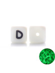 Perles Silicone Lettre Alphabet Phosphorescentes 12mm Blanc