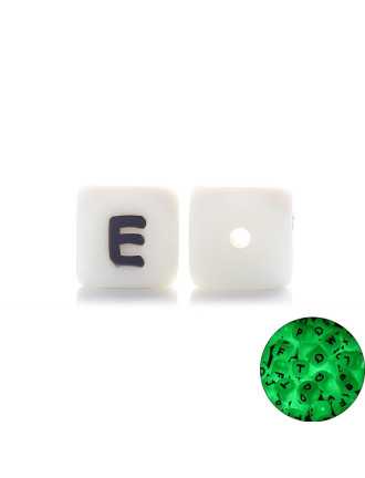 Perles Silicone Lettre Alphabet Phosphorescentes 12mm Blanc