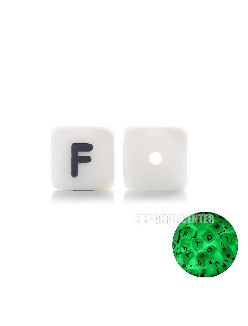 Perles Silicone Lettre Alphabet Phosphorescentes 12mm Blanc