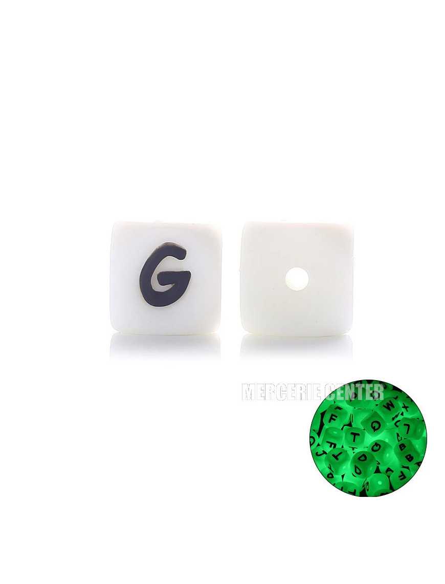 Perles Silicone Lettre Alphabet Phosphorescentes 12mm Blanc