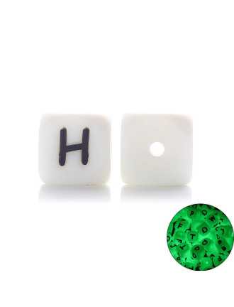 Perles Silicone Lettre Alphabet Phosphorescentes 12mm Blanc