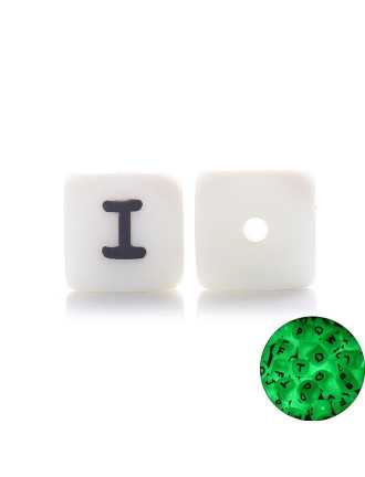 Perles Silicone Lettre Alphabet Phosphorescentes 12mm Blanc
