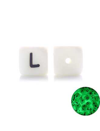 Perles Silicone Lettre Alphabet Phosphorescentes 12mm Blanc