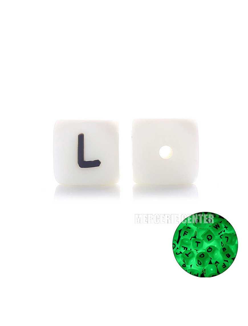 Perles Silicone Lettre Alphabet Phosphorescentes 12mm Blanc