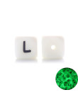 Perles Silicone Lettre Alphabet Phosphorescentes 12mm Blanc