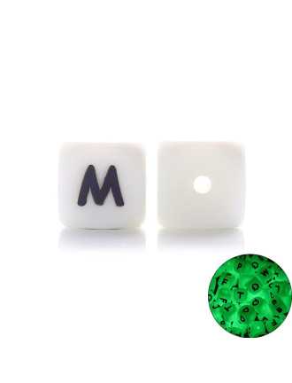 Perles Silicone Lettre Alphabet Phosphorescentes 12mm Blanc