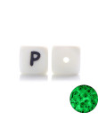 Perles Silicone Lettre Alphabet Phosphorescentes 12mm Blanc