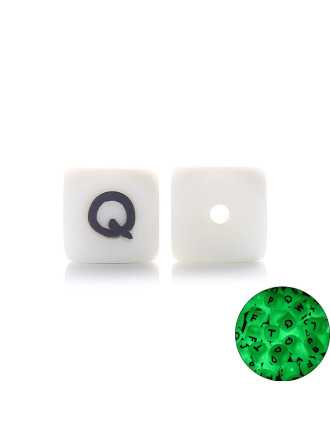 Perles Silicone Lettre Alphabet Phosphorescentes 12mm Blanc