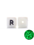 Perles Silicone Lettre Alphabet Phosphorescentes 12mm Blanc
